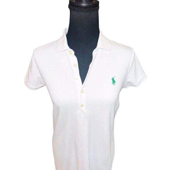 Ralph Lauren White Polo Dress M Green Pony Logo Cotton Preppy Tennis Academic - Picture 4 of 10